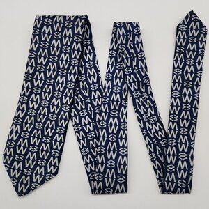 Necktie Geometric M W Blue White Polyester 3.5" W 54" L VTG Retro 1960's 70's